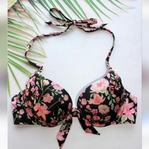 H&M floral push-up Bra in black with pink flowers Sz 34C